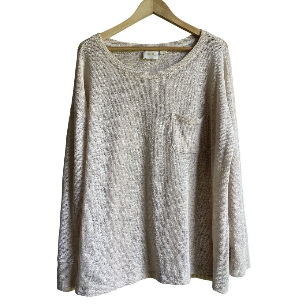 MAEVE Tan Cream Open Knit Pullover Sweater Polyester Blend Pocket SIze XL